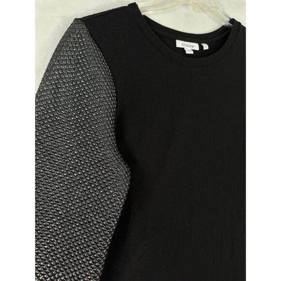 Chico's Tops - Chicos Size 1 Tops Medium Foil Sleeve Sweatshirt Black Top Womens Crewneck